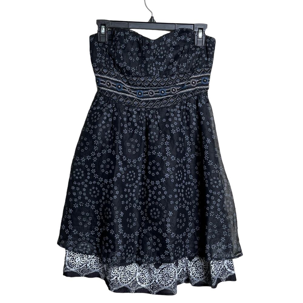 Free People Black Strapless A line Dress Size 0 Floral print